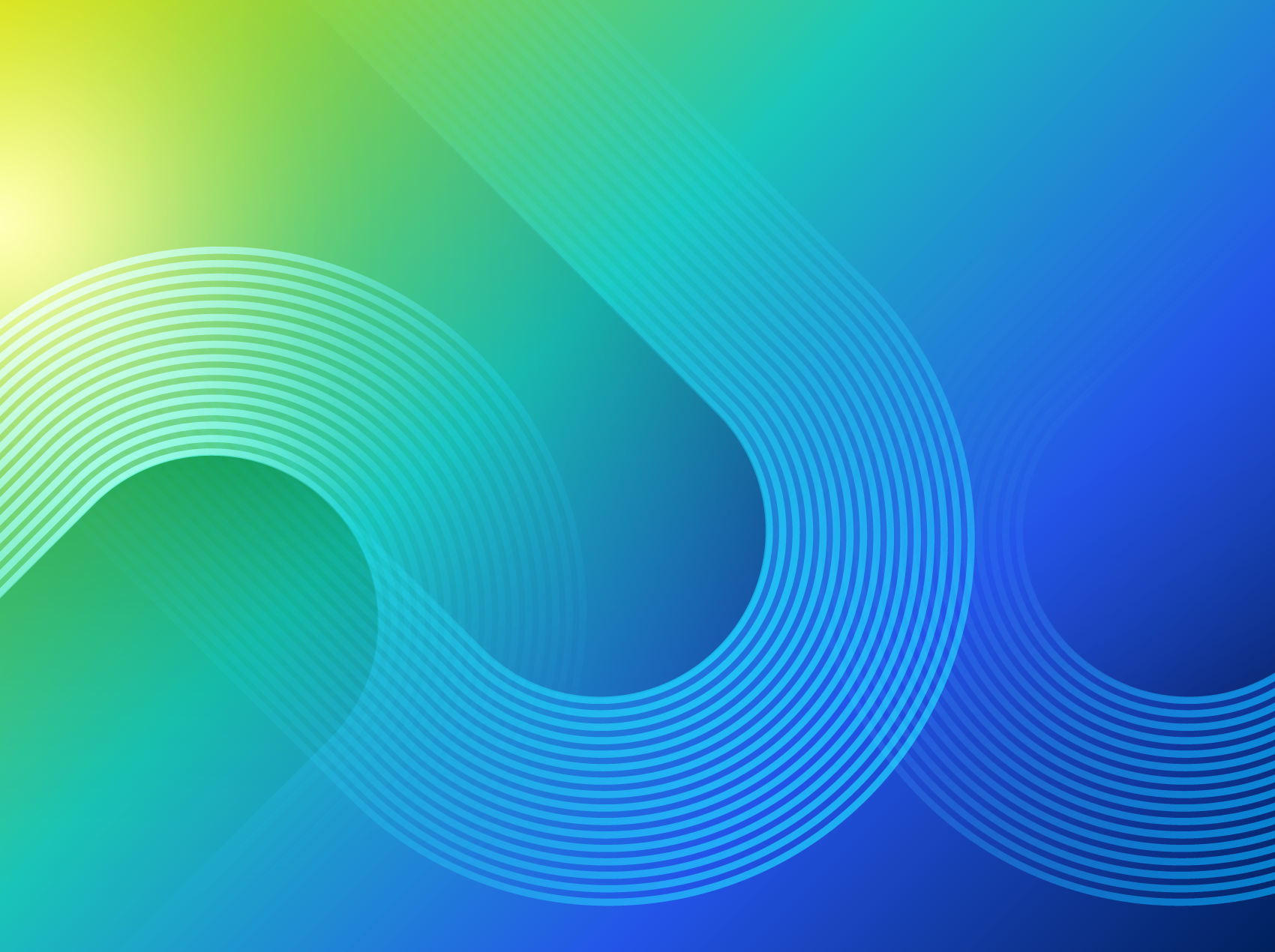 Abstract graphic with a gradient background shifting from light green to deep blue, featuring overlapping circular shapes and flowing, parallel curved lines that create a sense of movement across the image.